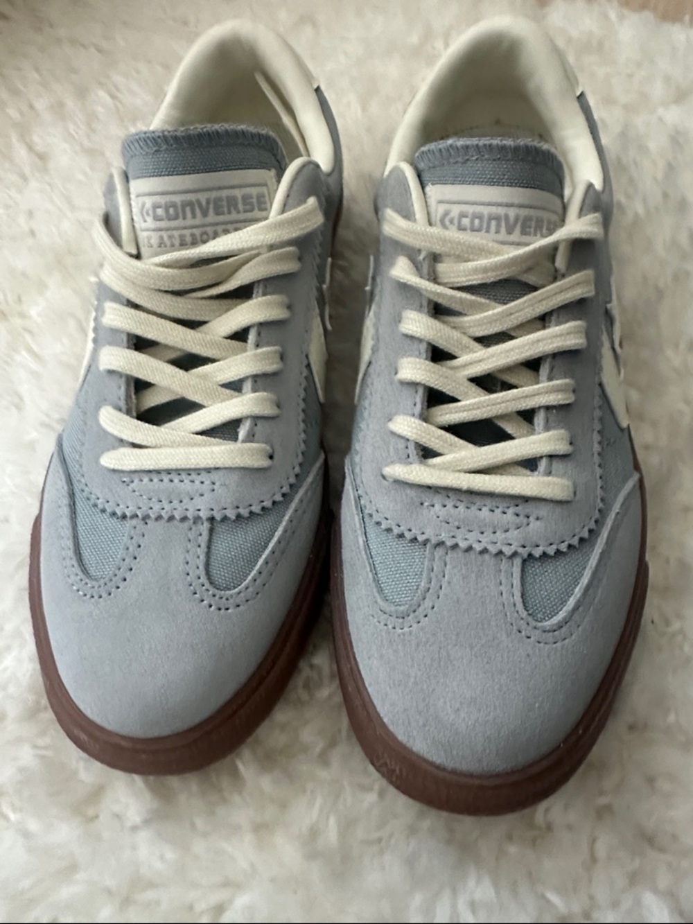 Converse Women’s Light Blue Suede & Mesh Sneakers with Cream Laces